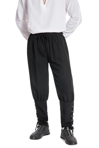 Helymore Pantalon médieval pour homme - Pour printemps, été, automne - Style vintage, victorien, viking - Noir, M – vue 4