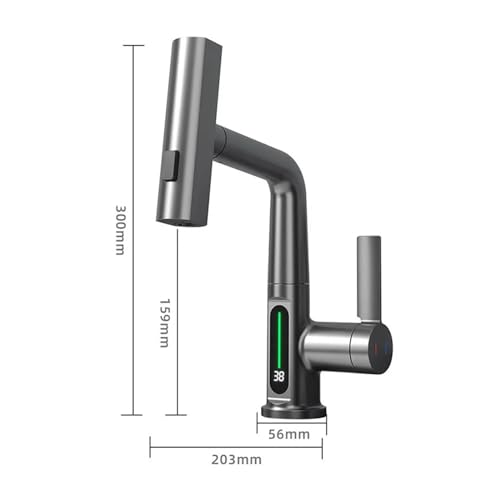 Grifo de elevación extraíble de alta gama con pantalla digital y diseño de cascada negro mate 7