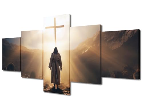TUMOVO House Decorations for Living Room Jesus and Crucifix Wall Art Paintings Jesus Wall Art Poster for Bedroom Crucifix Pictures Walls Decor Christianity Prints Framed Ready to Hang(50