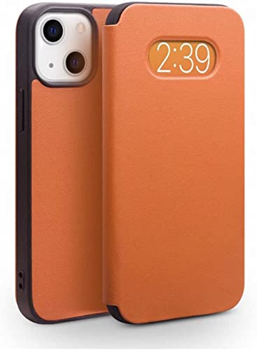 Étui iPhone 13 Mini cuir véritable clapet marron protection intégrale antichoc 5.4
