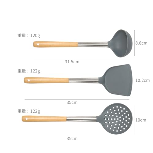 Spatule en silicone et louche à soupe PNAWLLCF avec manche en hêtre - 5