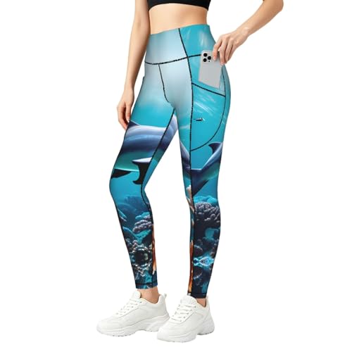 Leggings con estampado de delfines y bolsillos para mujer mallas elasticas de entrenamiento