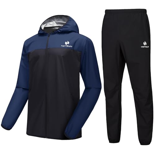 HOTSUIT Sauna Suit for Men Sweat Suits Gym Workout Exercise Sauna Jacket Pant Full Body, Dark Blue, XL