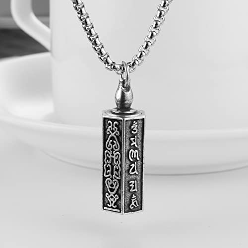 HZMAN Tibetan Buddhism Meditation Stainless Steel Pendant Commemorative Cremation Ashes Pill Cylinder Container Necklace Pendant Jewelry Gift