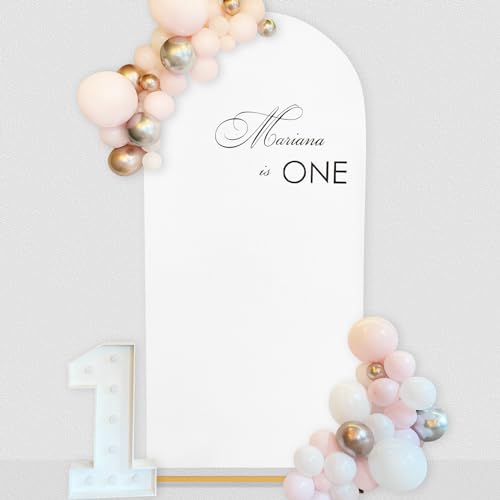 Image of SoarDream White Arch Backdrop Cover Spandex Fitted 5FT White Wedding Arch Covers Balloon Round Top Chiara Arch Backdrop Fabric for Spring Birthday Party Wedding Stage Decoations