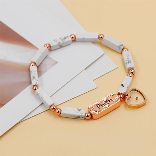 Image of Elastic Faith Bracelet for Women, Adjustable 7 inch Natural Stone Bracelet with Heart Mustard Seed Charm, Spiritual Christian Jewelry for Baptism, Graduation, Religious Celebration YA4856