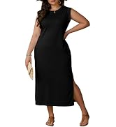 UOUA Women's Summer Maxi Dress - Plus Size Casual Sleeveless Hawaiian Sundress With Side Slit & Pockets - View #7