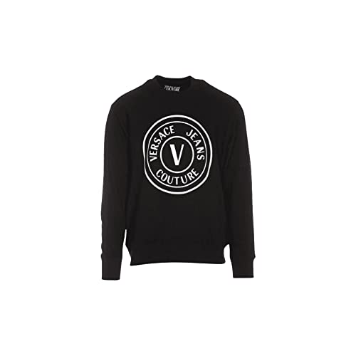 Versace Jeans Couture Cotton Round Logo Black Sweatshirt, Schwarz, Mittel
