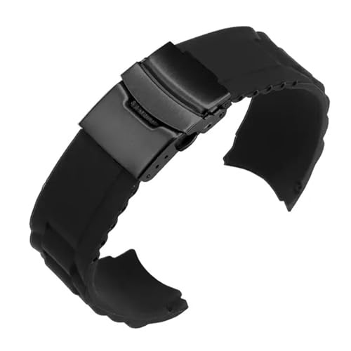 HuanJ Curved End Strap Wristband Men Women Replacement Bracelets 16/18/20/22/24/26mm(Black-Black,22mm)