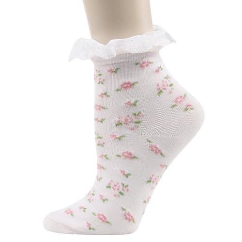 Funcat Womens Lace Ankle Socks Bobby Ruffle Frilly Art Flower Fashion Patterned Lace Top Casual Dress Anklet Socks 5 Pairs
