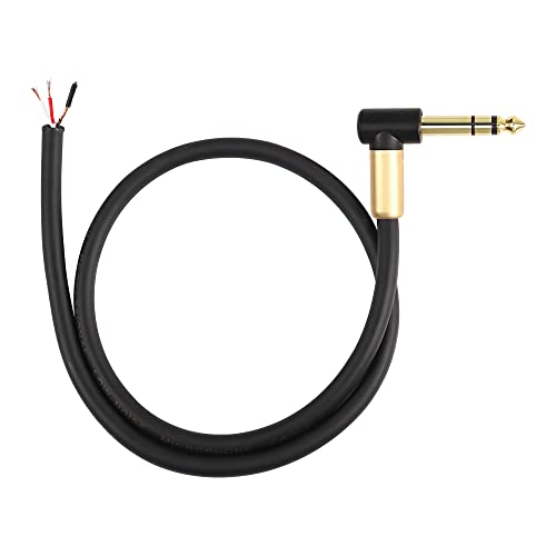XMSJSIY 6.35mm TRS Pigtail Cable 1/4 inch Stereo Male Plug to Bare Wire Adapter Connector Open End Audio Cable Right Angle 3- Pole Speaker Amplifier Microphone Cable Replacement (0.5M/1.6FT)