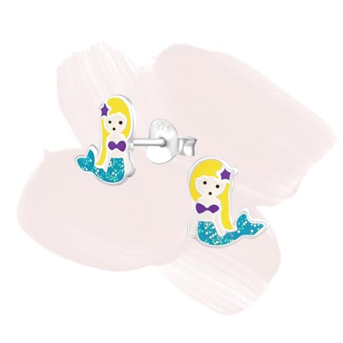 Laimons Kids Pendientes para niña Sirenita colorido con el brillo Plata de ley 925