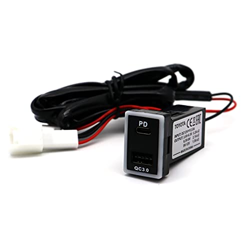 Disscool Toyota QC3.0 USB C Power Socket, 3.2A Quick Charge Car Charger USB Adapter with Blue LED Output PD for Smartphone/iPad/PDA