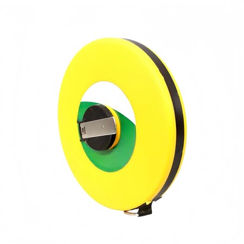 巻尺 20m・30m・50m・100m 選択可能 | 両面メートル/インチスケール・リネン調ボックス型・革カバー付き | 柔軟で読みやすい測定テープ・建築/木工/裁縫用 (Yellow 50 meters)