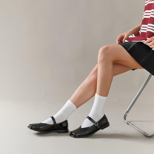 CouieCuies Square Toe Mary Jane Flats for Women Comfortable Adjustable Strap Ballet Flat Business Office Dress Flats4