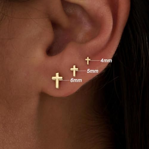 GUOKE Flat Back Earrings for Women - 14K Gold Plated Cross Hypoallergenic Small Screw Flatback Stud Earring, Everyday Wear, 3 Pair by GUOKE - Image 2