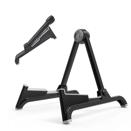nalu Classic A-Frame Tripod Adjustable Guitar Stand for Acoustic Bass Electric Guitars and Ukuleles Folding Floor Stand Small Good for Traveling (GrayRubber+BlackFrame)
