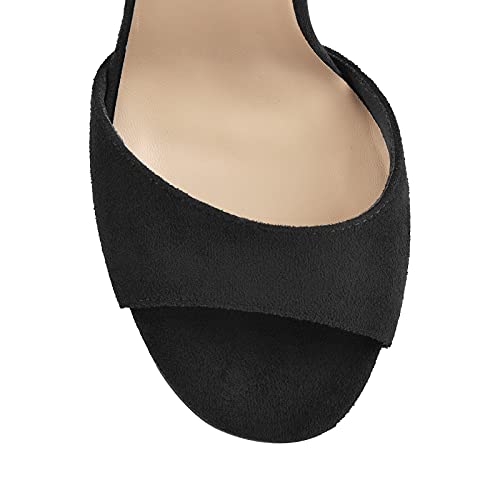 Lishan Women's Platform Block High Heels Slingback Backless Ankle Buckle Round Open Toe Faux Suede Heeled Sandals Sexy Dress Prom Shoes Black Size 13 #TOP3