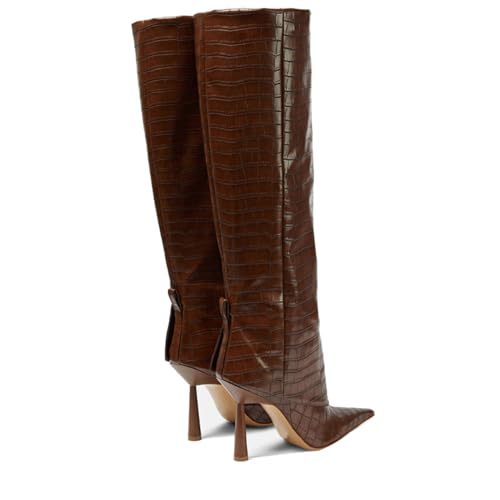 Image of Goolita Fold Over Boots For Women, Pointed Toe Stiletto Heel Knee High Boots Fashion Comfortable Slip On Tall Boots