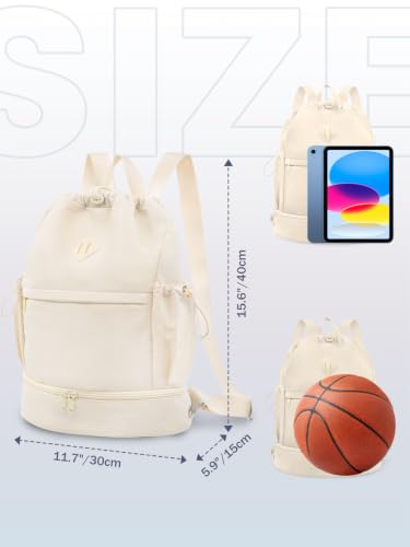 Image of RHDZO Drawstring Gym Backpack with Shoe Compartment and Wet Pocket, Beige