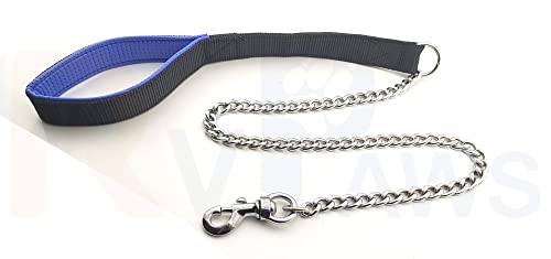 Image of RvPaws Diamond Cut Heavy Duty Dog Leash Metal Dog Leash Dog Chain with Padded Handle, Durable Leash Grinder Chain Heavy Hook Handle Leash Chain (Black)