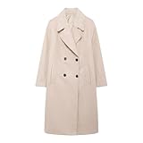 KUUFUUT Gabardinas para Mujer Abrigo Informal De Invierno Tipo Trenca Chaquetas Largas para Mujer Abrigo Holgado Clásico Cruzado Cortavientos Prendas De Vestir Exteriores con Bolsillos Color Caqui L