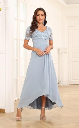 Mother of The Bride Dresses Chiffon Lace Applique Formal Evening Gown V Neck Wedding Guest Dress3