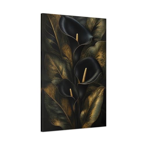 Toile Calla Lily noir et or 60x90 cm verticale pour salon