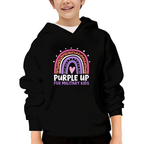 Cool Purple Up for Military Kids Month Military Child Rainbow Hoodies for Teen Girls Boys Kangaroo Pocket Sweatshirt