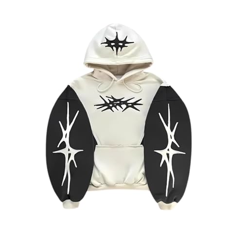 Men's Y2K Hip Hop Hoodie Retro Street Loose Letter Hoodie Gothic Clothes Rock Pullover Jacket