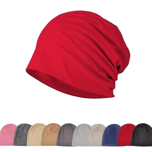 Djfkey Leichte Beanie-Mütze Baumwoll-Kopfbedeckung dünne Strickmütze: Chemo-Mütze für Herren und Damen ideal für Radsport Unterziehen & Schlaf (DE/NL/SE/PL Numerisch 56 60 Bordeaux)