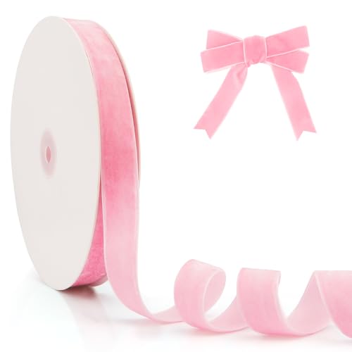 20mm x 25Yard Thick Velvet Ribbon - Christmas Ribbon for Tree Pink and Wide