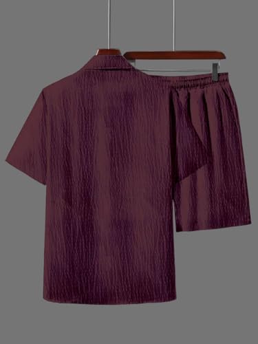 Image of COMBRAIDED Men's Stylish Shirt and Shorts Combo | Regular Fit | Self Design Pattern | Premium Cotton Viscose Blend Fabric | Perfect for Casual