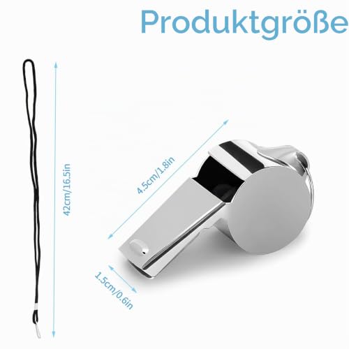 Vandomrise Pfeife, 2 Stück Edelstahl Trillerpfeife, Sportpfeifen mit Schlüsselband, lauter klarer Klang, Whistle Ideal für Trainer, Schulsport, Fußball Schiedsrichter, Beamte