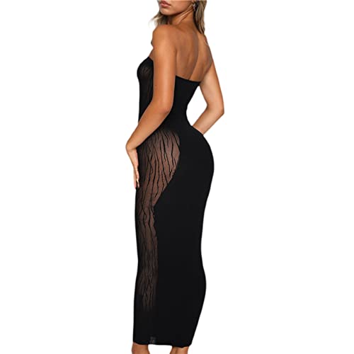 HengShunRui Women Sexy Backless Maxi Dress Spaghetti Strap Sleeveless Bodycon Party Dresses A4 Hollow Out Dress Black S - Thumbnail 3