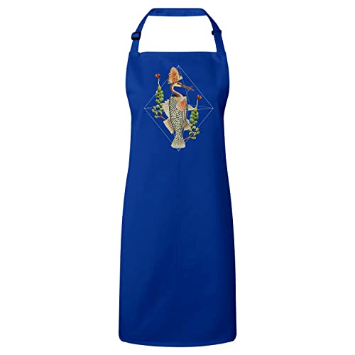 Tablier cuisine bleu héron imperméable art surréaliste poisson