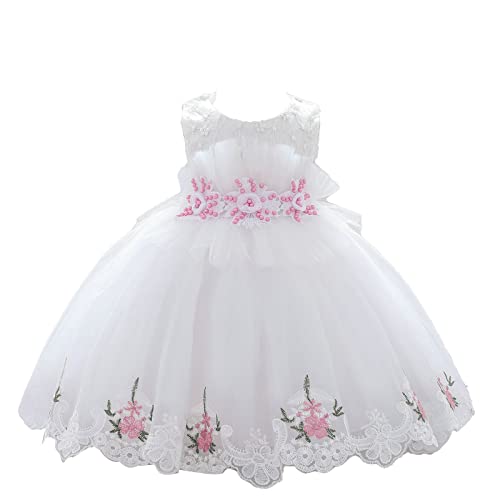 Gualiy Girl Prom Ball Gown, Birthday Girl Dress Kids 1-6 Years Old White Embroidered Tulle Dress with Beads Dress