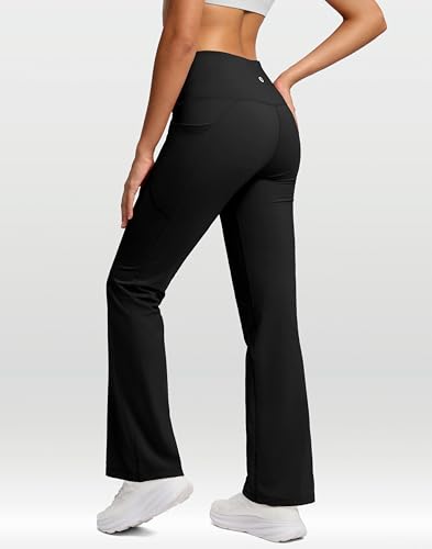 SANTINY Women's Fleece Lined Pants with Pockets Crossover Yoga Pants 28.5"/30.5"/32" Thermal Warm Flare Leggings for Women2