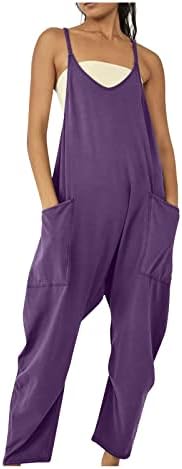 Dksld Women Casual Loose Long Bib Pants Comfy Wide Leg Jumpsuits Sleeveless Soft One Piece Romper Pockets Baggy Overalls Watermelon Red