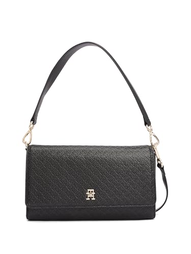 Tommy Hilfiger Bolsa de ombro monograma com alça transversal removível, Preto
