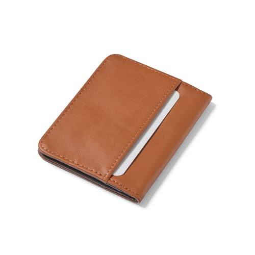 Image of Allett Hybrid Card Wallet, Hazel Brown | Leather, RFID Blocking, Vertical Layout | Minimalist, Bifold, Card Holder, Water Resistant, Thin, Front Pocket | Holds 3-10+ Cards, Cash