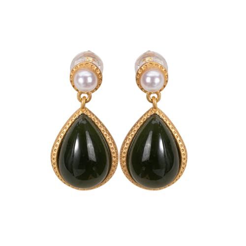 Boucles d'oreilles perles jade jasper pour peaux sensibles or