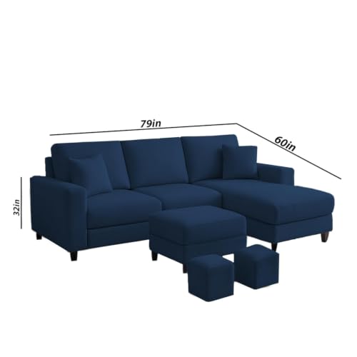 Image of Casaliving Rolando 4 Seater L Shape Sofa Set for Living Room Left Side (Blue, 4 Seater with Ottoman - RHS) Sofa Set