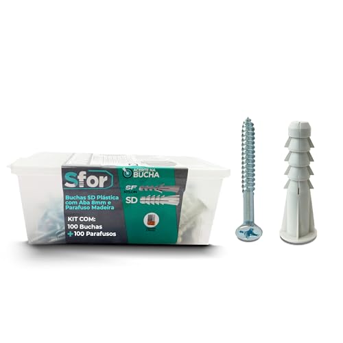 Sfor - Bucha SD Plástica com Aba 8mm com Parafuso Madeira Phillips 4,8X50-60 Peças - Caixa Profissio