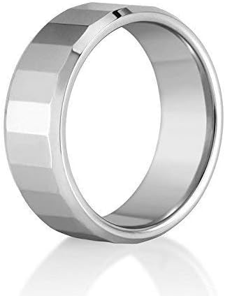 Multi-Faceted Mirror Finish Tungsten Ring – Wedding or Fashion Band – Beveled Edge – Comfort Fit