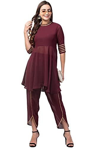Image of Women's Georgette Regular Peplum Dhoti Salwar Set (Brown Color)