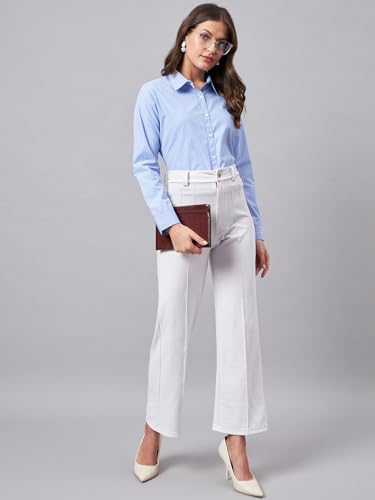 Image of Style Quotient Women Self Design Stripe Blue and White Polycotton Formal Shirt