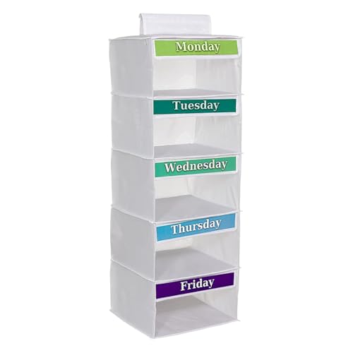 Organizador de ropa semanal – Almacenamiento de 33 pulgadas | Estante colgante para armario Oxford, de lunes a viernes, organizador de guardarropa para niños, adultos, dormitorio, hogar, aula, solució