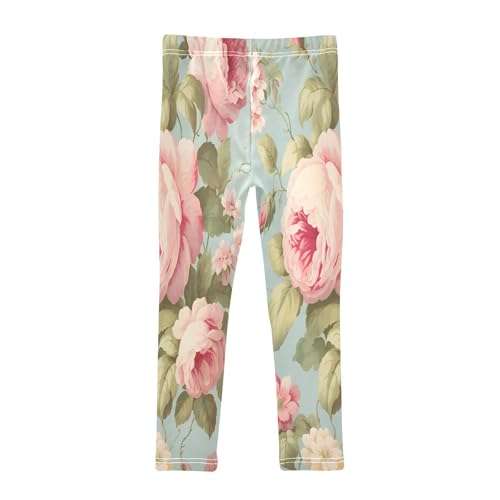 Bolaz Toddler Girls Leggings Printed Yoga Pants Leggings Peony Green Leaves for Kids2