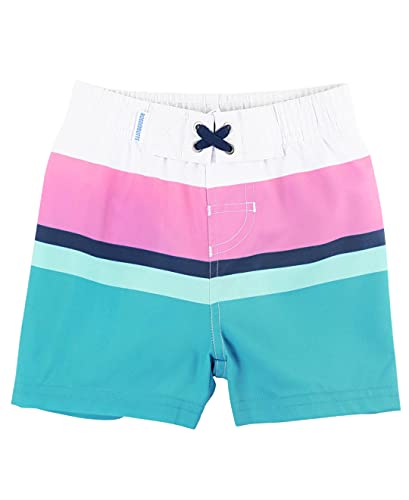 Image of RUGGEDBUTTS Aqua Color Block Swim Trunks - 6-12m